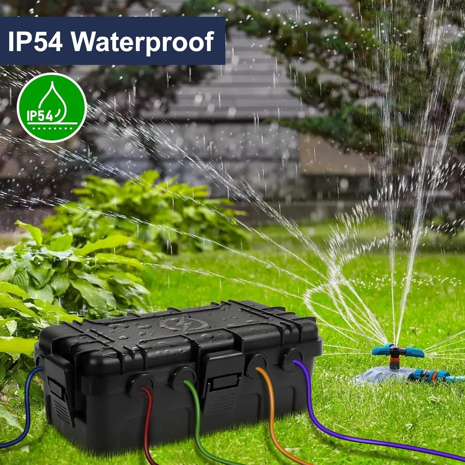 Medium Outdoor Electrical Box (11.6x5.7x4.1 inch), IP54 Waterproof Extension Cord Cover w/ 6 Cable Entry, Weatherproof Connection Box for Power Strip, Plug, Timer, Holiday Lights, Black