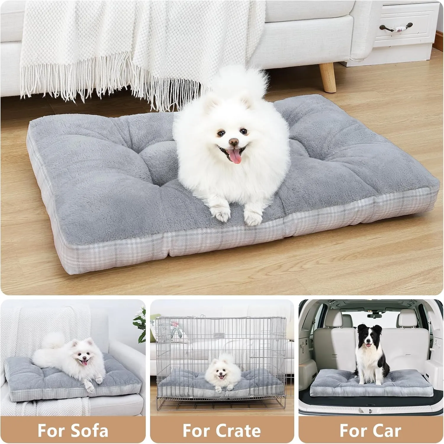 MIHIKK Washable M Dog Bed for Medium Dogs with Anti-Slip Bottom & Durable Zipper, Premium Foam Pet Pad for Crate for Large Medium Small Sized Puppies, 29" x 21" Gray