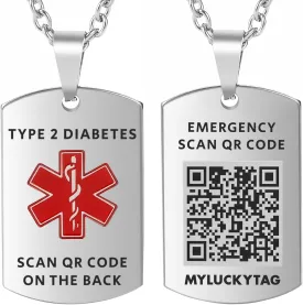 MYLUCKYTAG QR Code Medical Alert Necklace for Men Women - Stainless Steel Engraved Medical ID Tag - Free Online Emergency Medical Profile - Emergency Med Alert Necklace & Jewelry - Medical ID Pendant