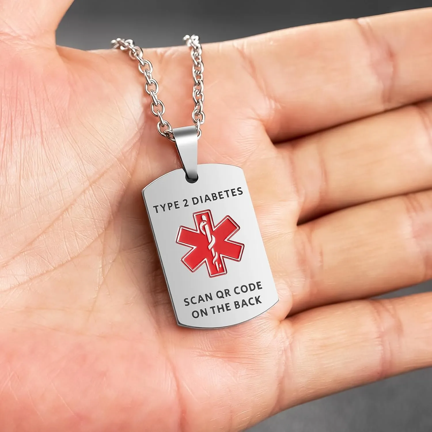 MYLUCKYTAG QR Code Medical Alert Necklace for Men Women - Stainless Steel Engraved Medical ID Tag - Free Online Emergency Medical Profile - Emergency Med Alert Necklace & Jewelry - Medical ID Pendant