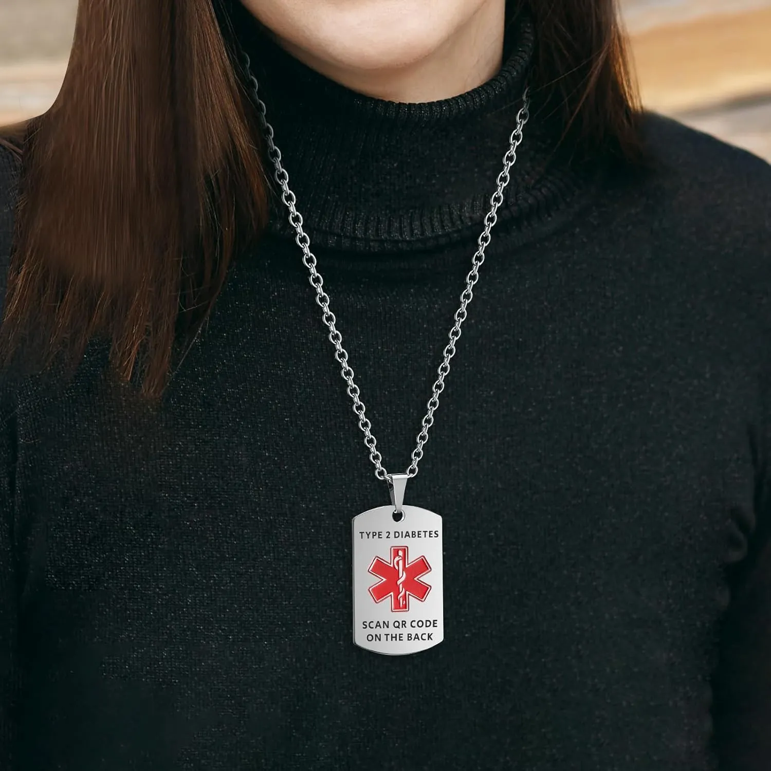 MYLUCKYTAG QR Code Medical Alert Necklace for Men Women - Stainless Steel Engraved Medical ID Tag - Free Online Emergency Medical Profile - Emergency Med Alert Necklace & Jewelry - Medical ID Pendant