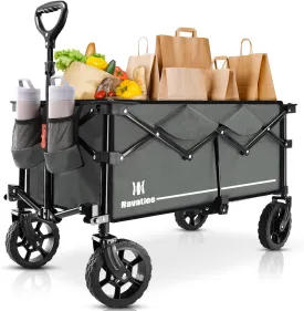Navatiee 130L Collapsible Wagon - Large Capacity Folding Cart With Silent All-Terrain Wheels for Camping, Shopping, Outdoor - Grey