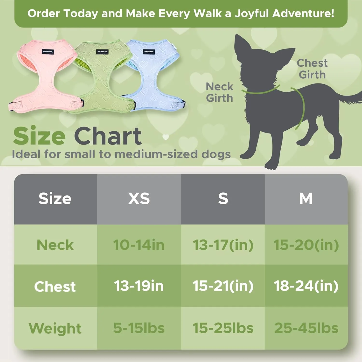No Pull Puppy Harness and Leash Set  No Choke Neoprene Dog Harness for Extra Small Dogs (515lbs)  Green(XS), Lightweight Breathable Mesh with Unique Heart Pattern, Adjustable Fit