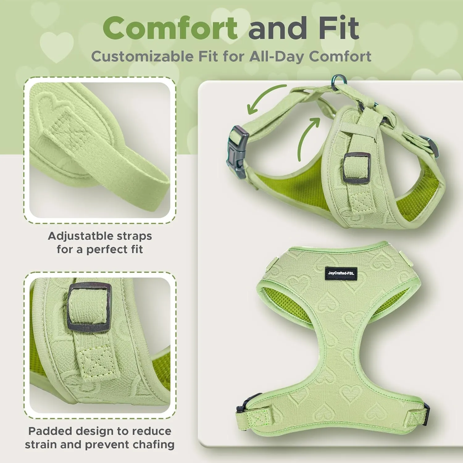 No Pull Puppy Harness and Leash Set  No Choke Neoprene Dog Harness for Extra Small Dogs (515lbs)  Green(XS), Lightweight Breathable Mesh with Unique Heart Pattern, Adjustable Fit