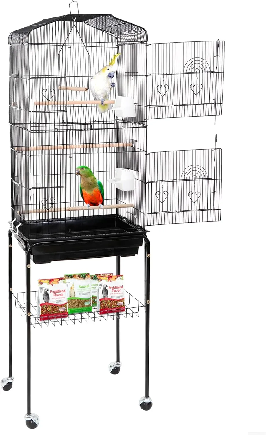 Nova Microdermabrasion 63 Inch Medium Pet Bird Cage with Detachable Rolling Wrought Iron Stand for Cockatiel, Sun Conure, Parakeet, Finch, Budgie, Lovebird, and Canary Birds