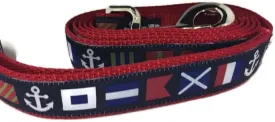 Ocean Dog Collar, Caninedesign, Quick Release Buckle, 1 inch Wide, Adjustable, Nylon, Medium and Large (Nautical Flags, 6ft Leash)