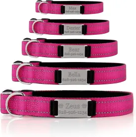 Personalized Dog Collar - Custom Engraved ID Tags with Reflective Material - Small Medium or Large Size with Name Plate (X-Small, Pink)