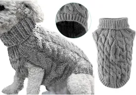 Pet Dog Turtleneck Knitting Sweater Coat Winter Warmer Thickening Pullover Knitwear Crochet Coat Clothes for Small Medium Large Dog Puppy Cat (L, Grey)