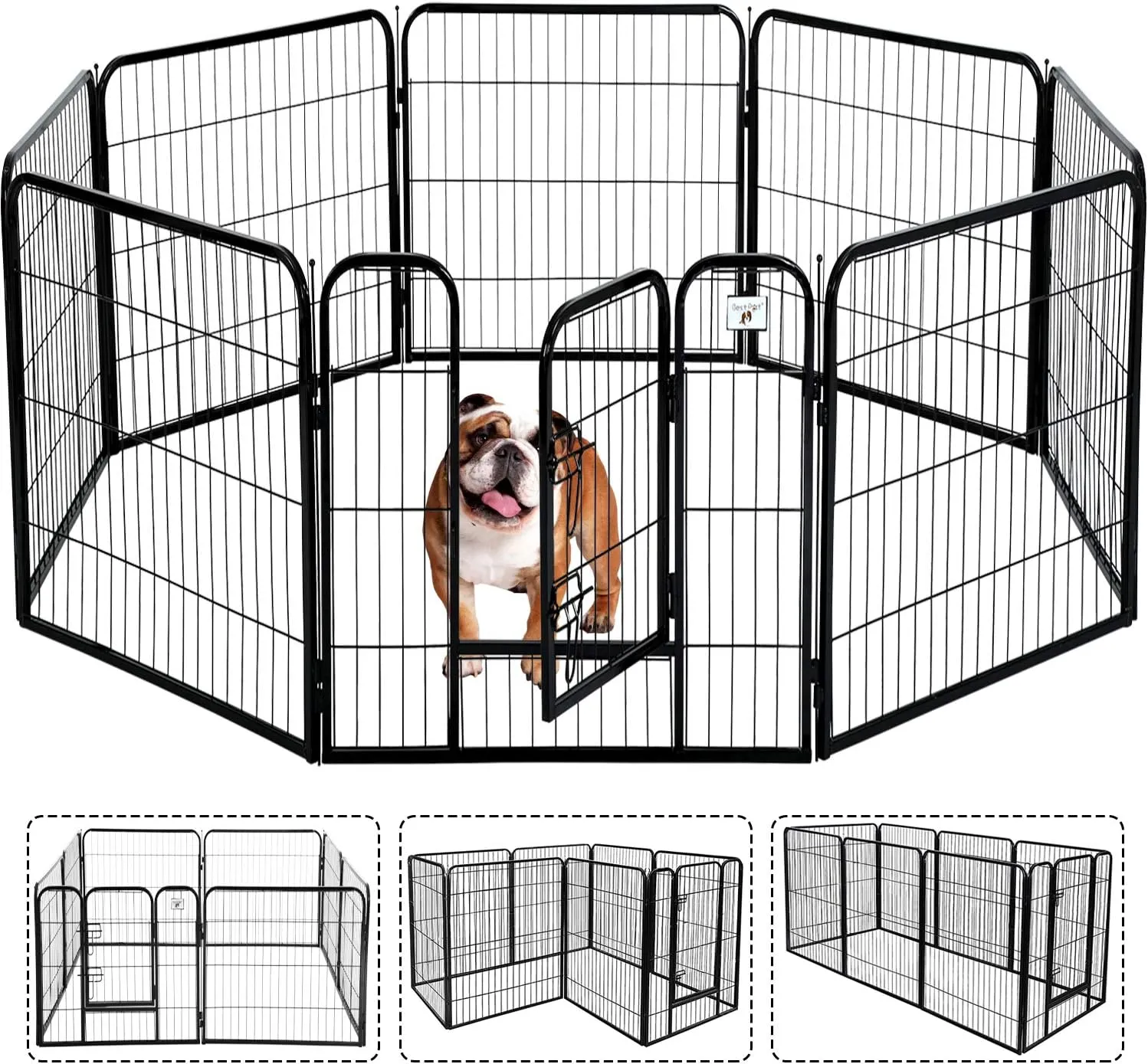 Pet Gate, Large Dog Kennel Puppy Playpen Dog Fence 40 Inch Exercise Pen Gate Fence Foldable 8 Panels with Door Options Ideal for Pet Animals Outdoor Indoor (40 Inch)