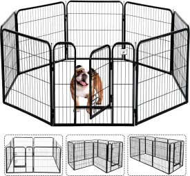 Pet Gate, Large Dog Kennel Puppy Playpen Dog Fence 40 Inch Exercise Pen Gate Fence Foldable 8 Panels with Door Options Ideal for Pet Animals Outdoor Indoor (40 Inch)