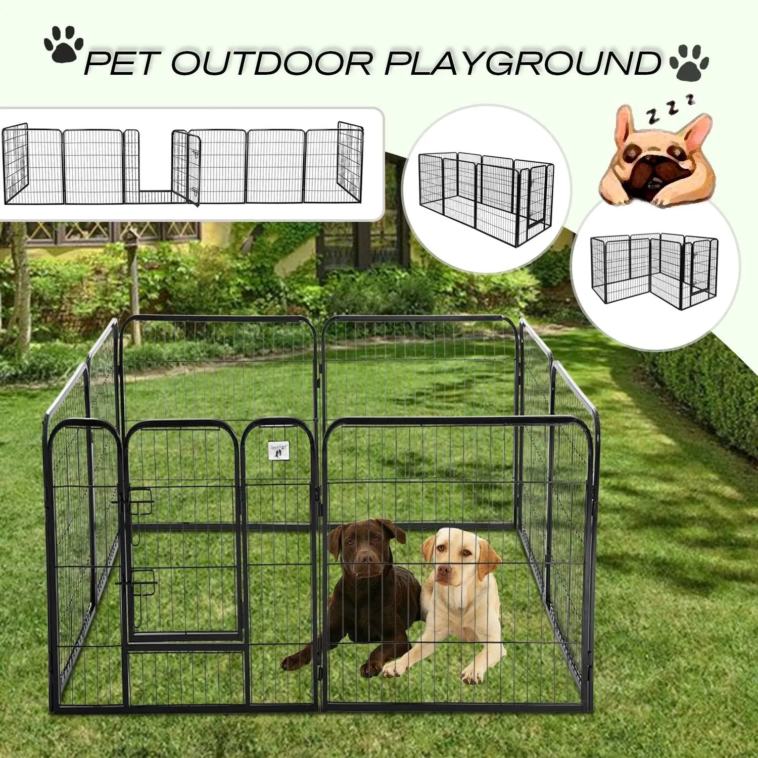 Pet Gate, Large Dog Kennel Puppy Playpen Dog Fence 40 Inch Exercise Pen Gate Fence Foldable 8 Panels with Door Options Ideal for Pet Animals Outdoor Indoor (40 Inch)