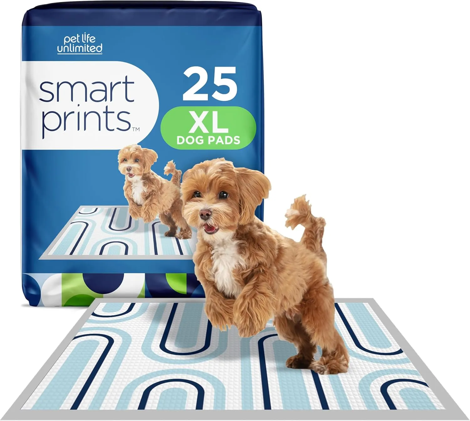 Pet Life Unlimited Smart Prints Extra Large Puppy Pads - Odor Controlling Dog Pee Pads with Wetness-Activated Fragrance - USA Made - 26" x 30" - 25 Count (XL)