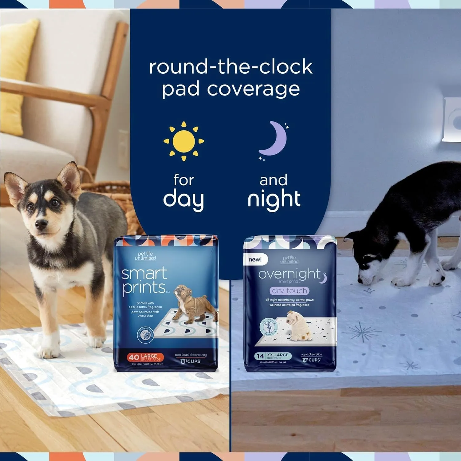 Pet Life Unlimited Smart Prints Extra Large Puppy Pads - Odor Controlling Dog Pee Pads with Wetness-Activated Fragrance - USA Made - 26" x 30" - 25 Count (XL)