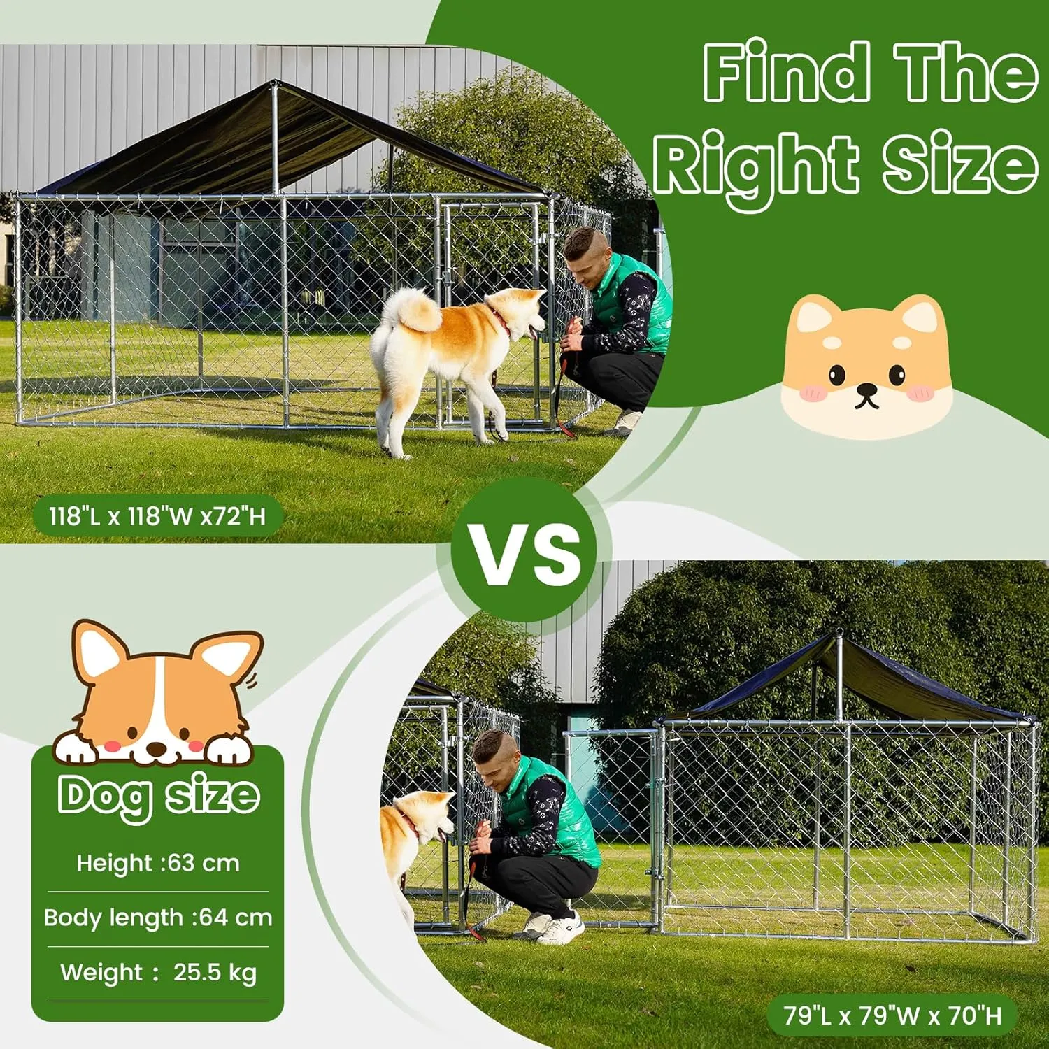 Petonly Outdoor Dog Enclosure Heavy Duty Dog Kennel House Mesh Dog Big Cage Pet Kennel Steel Fence with Secure Lock (79x 79)