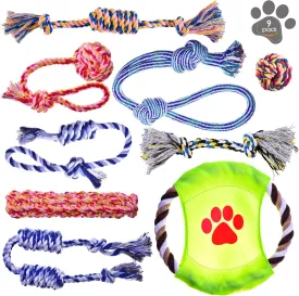 Pets&Goods Heavy Duty Rope Toy for Active Chewers, Washable 100% Cotton Dog Chew Toys - Tug of War, Pack of 9 Puppy Teething Toys (Small Breed, 9, Count)