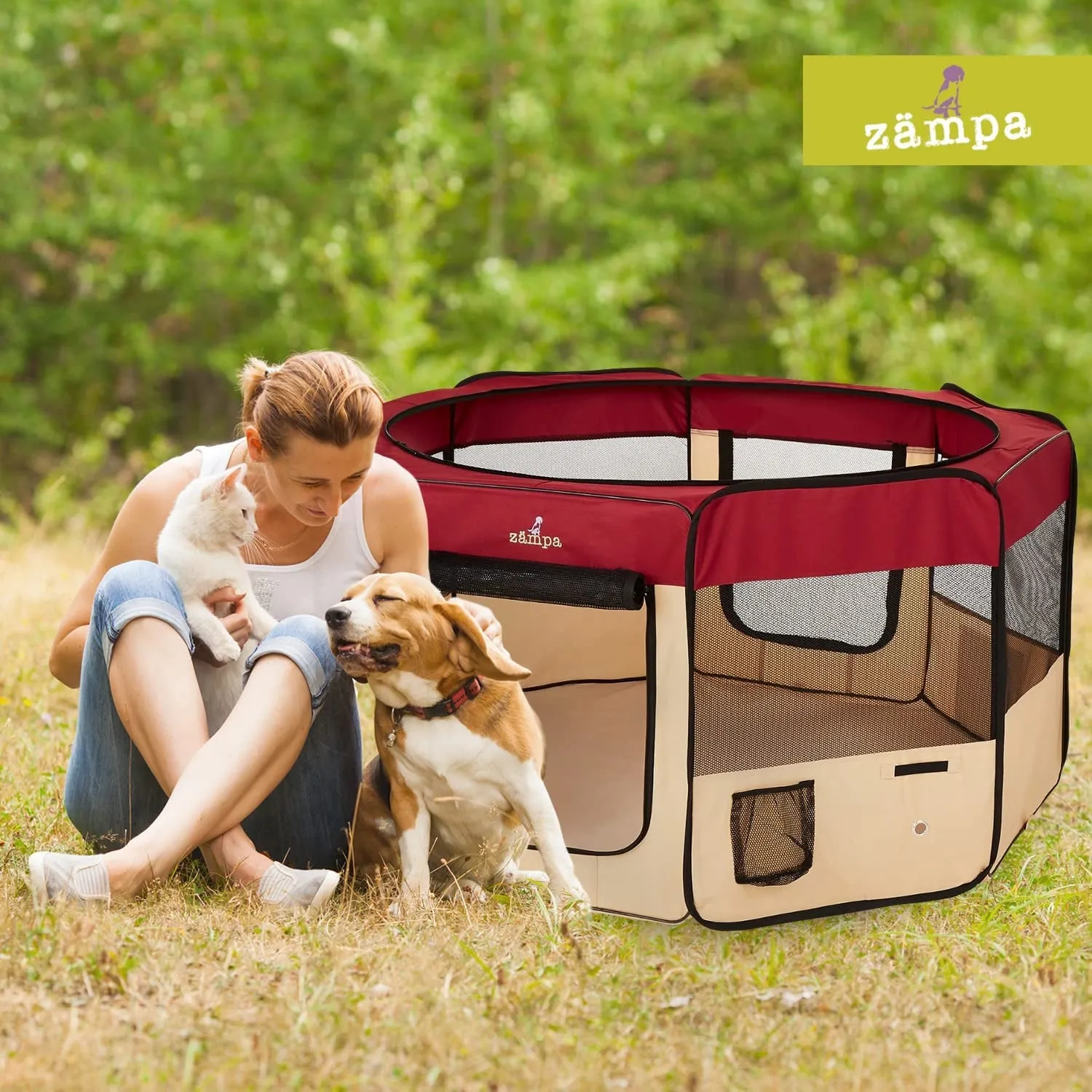 Portable Foldable Pet Playpen Exercise Pen Kennel   Carrying Case for Larges Dogs Small Puppies/Cats | Indoor/Outdoor Use | Water Resistant