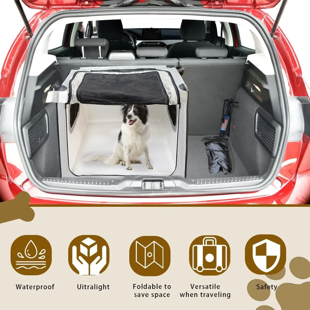 Portable Inflatable Dog Crate  Collapsible & Waterproof Soft Kennel for Medium Dogs, Safe Foldable Dog Cage for Indoor & Outdoor Use, Travel Carrier for Car and Home (Grey, 31"x35"x25.2")
