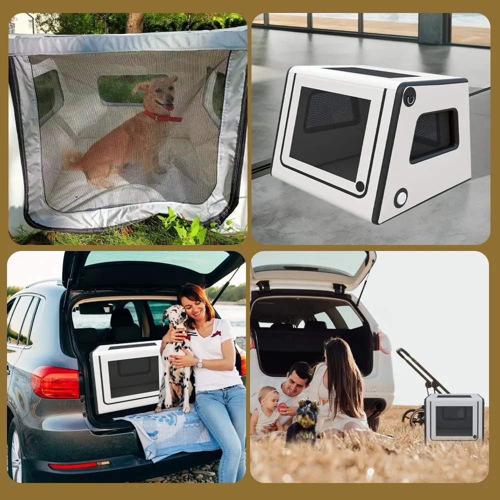 Portable Inflatable Dog Crate  Collapsible & Waterproof Soft Kennel for Medium Dogs, Safe Foldable Dog Cage for Indoor & Outdoor Use, Travel Carrier for Car and Home (Grey, 31"x35"x25.2")
