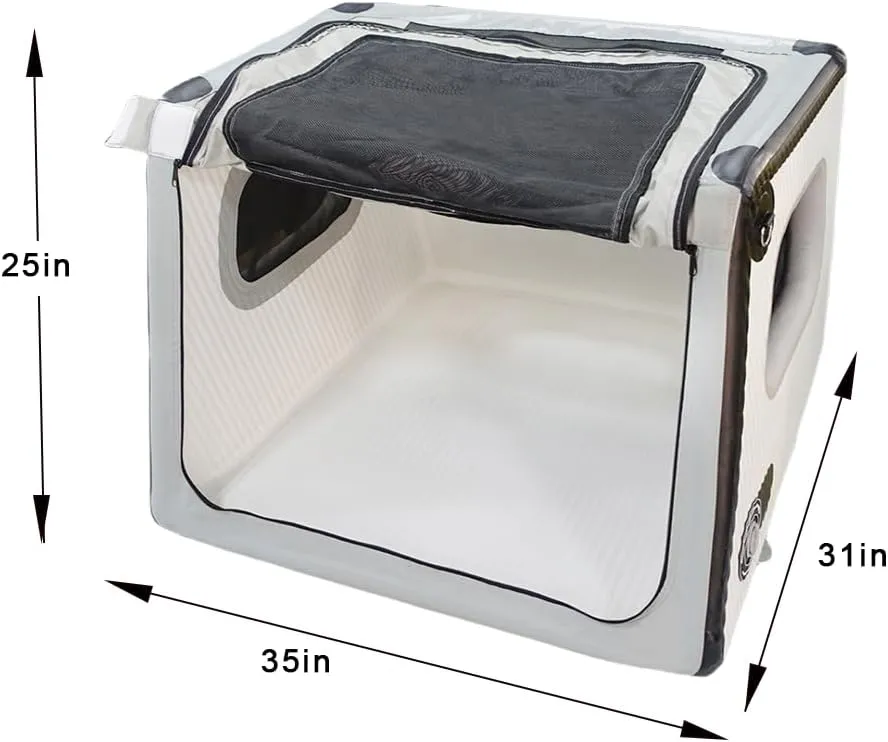 Portable Inflatable Dog Crate  Collapsible & Waterproof Soft Kennel for Medium Dogs, Safe Foldable Dog Cage for Indoor & Outdoor Use, Travel Carrier for Car and Home (Grey, 31"x35"x25.2")
