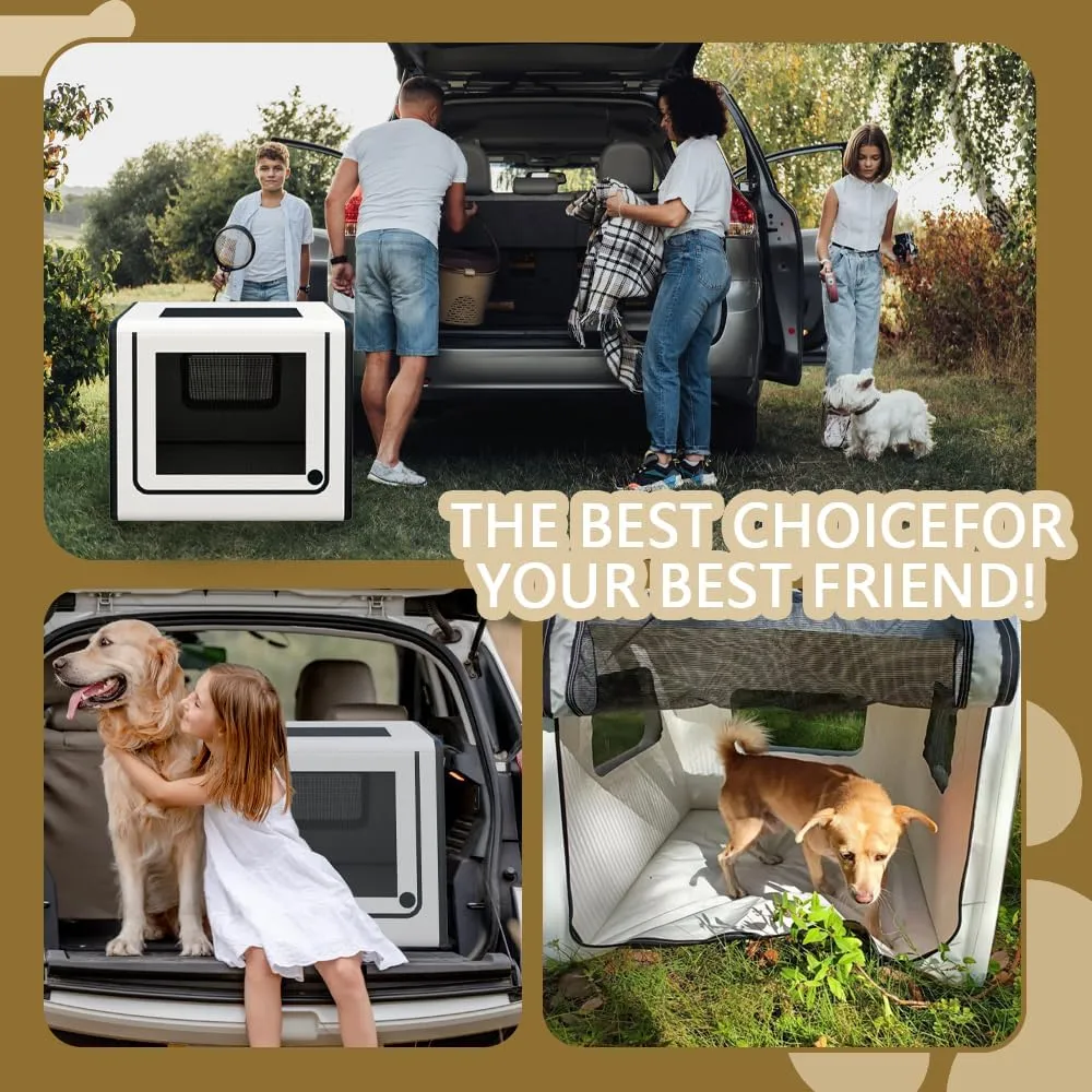 Portable Inflatable Dog Crate  Collapsible & Waterproof Soft Kennel for Medium Dogs, Safe Foldable Dog Cage for Indoor & Outdoor Use, Travel Carrier for Car and Home (Grey, 31"x35"x25.2")