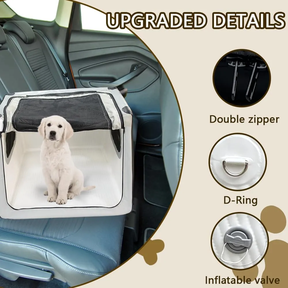 Portable Inflatable Dog Crate  Collapsible & Waterproof Soft Kennel for Medium Dogs, Safe Foldable Dog Cage for Indoor & Outdoor Use, Travel Carrier for Car and Home (Grey, 31"x35"x25.2")