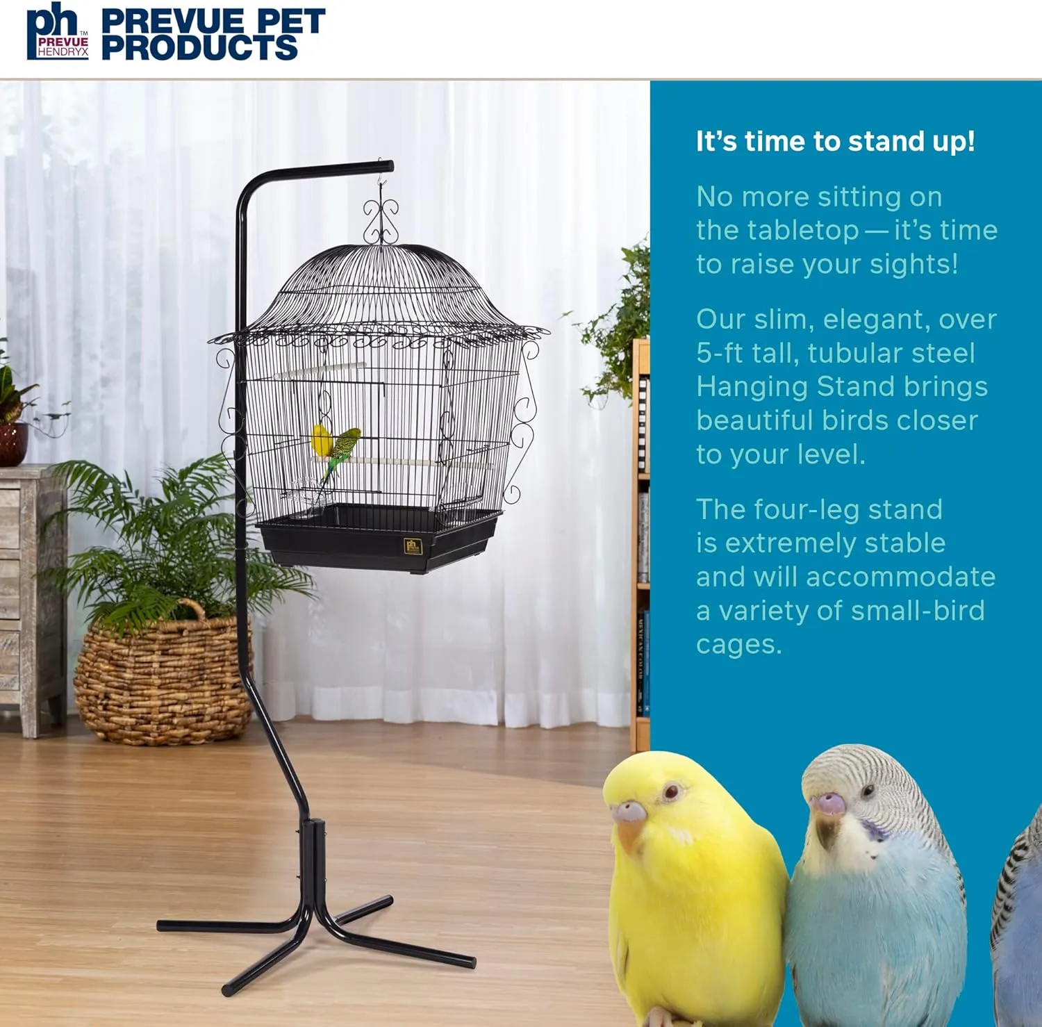 Prevue Hendryx Tubular Steel Hanging Bird Cage Stand 1780 Black, 24-Inch by 24-Inch by 62-Inch