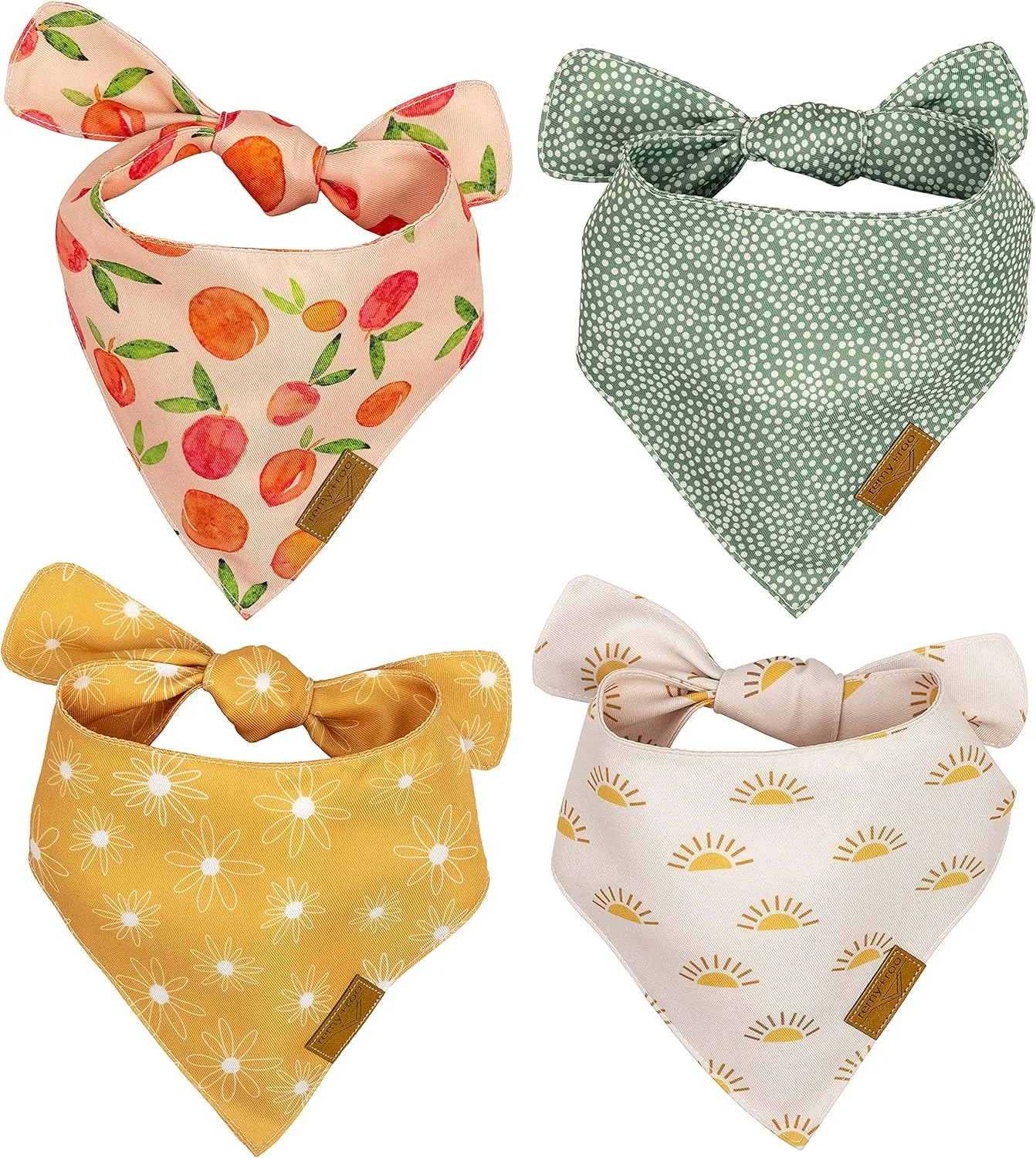 Remy Roo Large Spring Dog Bandanas - 4 Pack Katherine Set | Premium Durable Adjustable Polyester Fabric Dog Scarfs | Patented Shape Girl Dog Bandana, Trendy Pattrens, Floral Dog Bandana