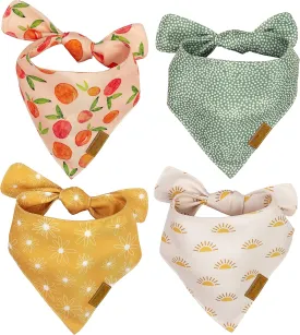 Remy Roo Large Spring Dog Bandanas - 4 Pack Katherine Set | Premium Durable Adjustable Polyester Fabric Dog Scarfs | Patented Shape Girl Dog Bandana, Trendy Pattrens, Floral Dog Bandana