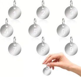 Stainless Steel Key Tags 1-10 Numbered Tags Round Metal Number Tags Key ID Tags with Rings for Coat Check House Locker Organize Keys