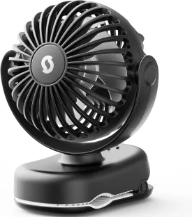 SWEETFULL Stroller Fan with Clip - Portable Rechargeable Mini Fan with Strong Clamp, 3 Speeds, 11Hrs Cooling, Cute Small Personal Desk Cooler for Bed Pet Carriers Umbrell Travel Outdoor - Black