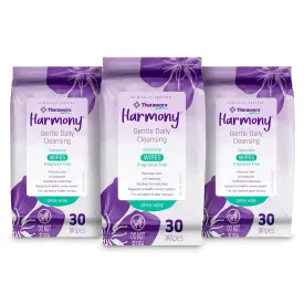 Theraworx Harmony Gentle Daily Cleansing Feminine Wipes, Fragrance Free, Urinary Hygiene  30 Count (Pack of 3)