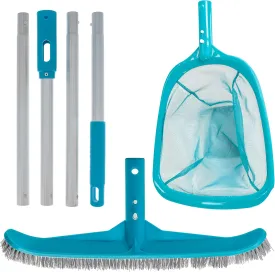 U.S. Pool Supply Pool Maintenance Kit with Leaf Skimmer Net, Brush, and Adjustable Telescopic Pole - 6" Deep Mesh Netting, Nylon Scrub Brush, Clean Sweep Debris from Walls, Floors, Steps, Spas, Ponds