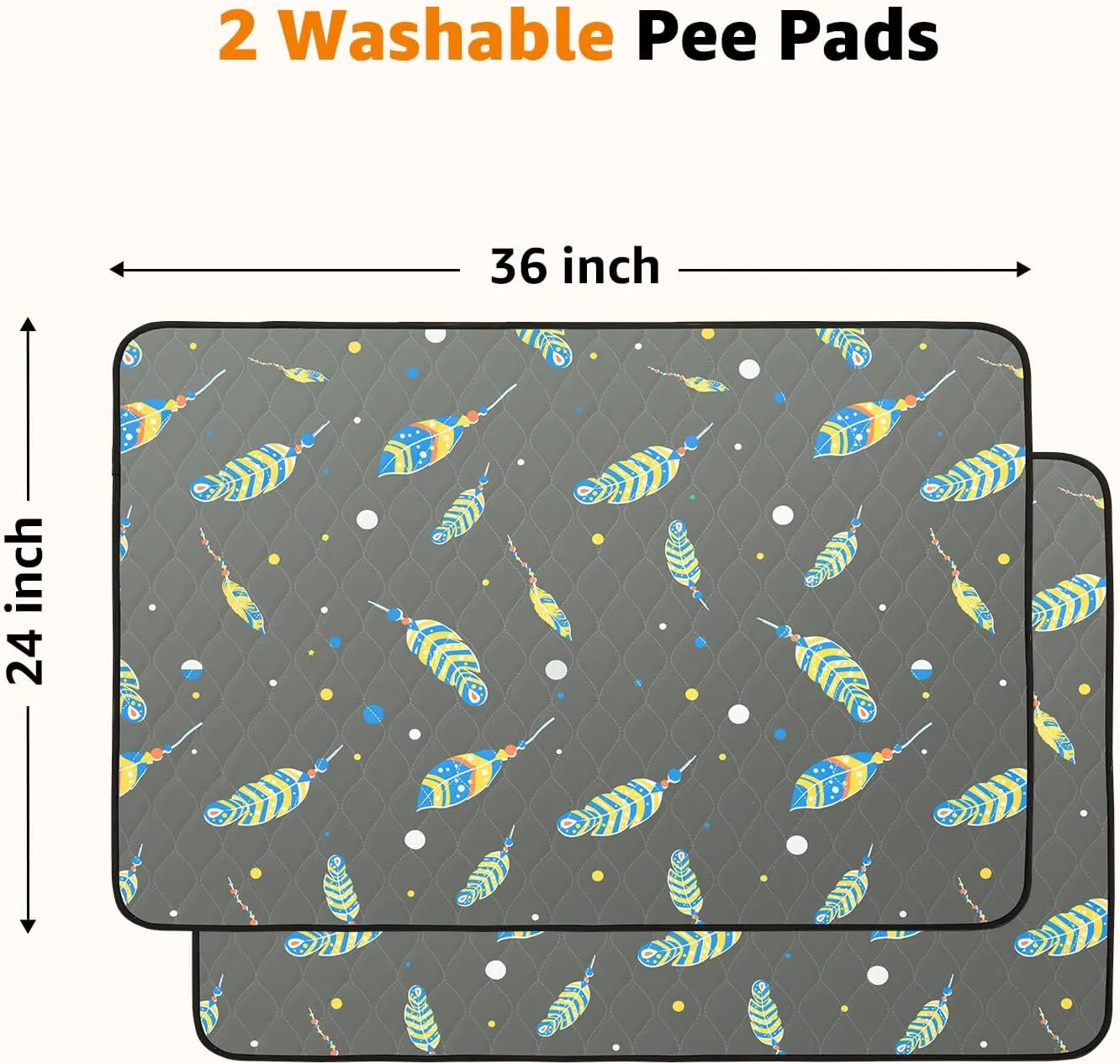 Washable Pee Pads for Dogs: 2 Pack Reusable Puppy Pads, Reusable Pee Pads Waterproof & Leakproof Puppy Pad, Non-Slip Whelping Pee Pads & Potty Training Pad for Floor, Playpen,Crate, Couch, 24x36 Inch