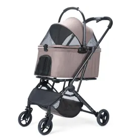 Wdyvko 3 in 1 Dog Stroller, Upgraded Frame, Up to 44lbs Pet Stroller with Dog Poop Bags & Dispenser, Zipperless Entry, Storage Basket & Pouch for Small Dogs Cats (Coffee)