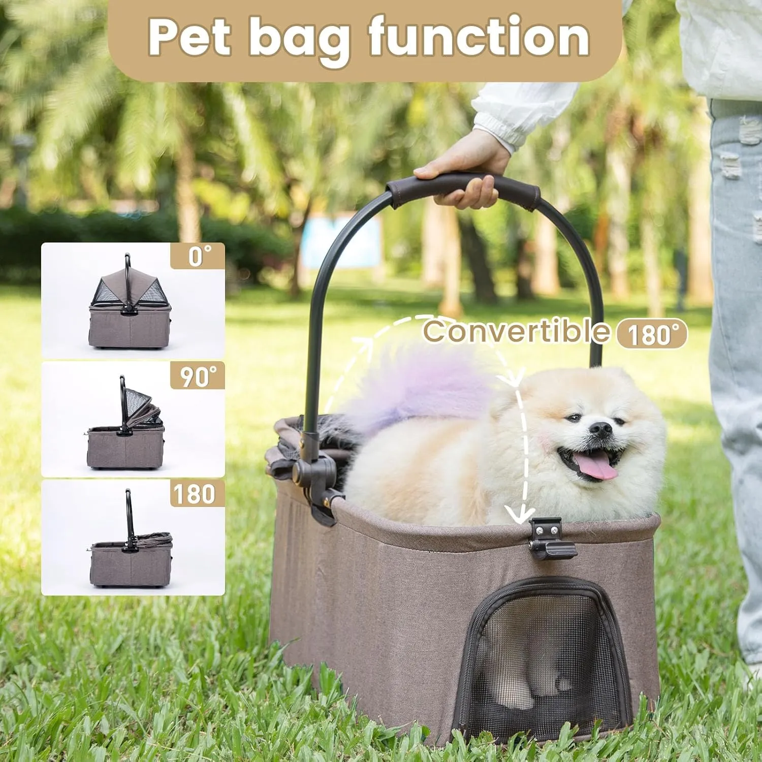 Wdyvko 3 in 1 Dog Stroller, Upgraded Frame, Up to 44lbs Pet Stroller with Dog Poop Bags & Dispenser, Zipperless Entry, Storage Basket & Pouch for Small Dogs Cats (Coffee)