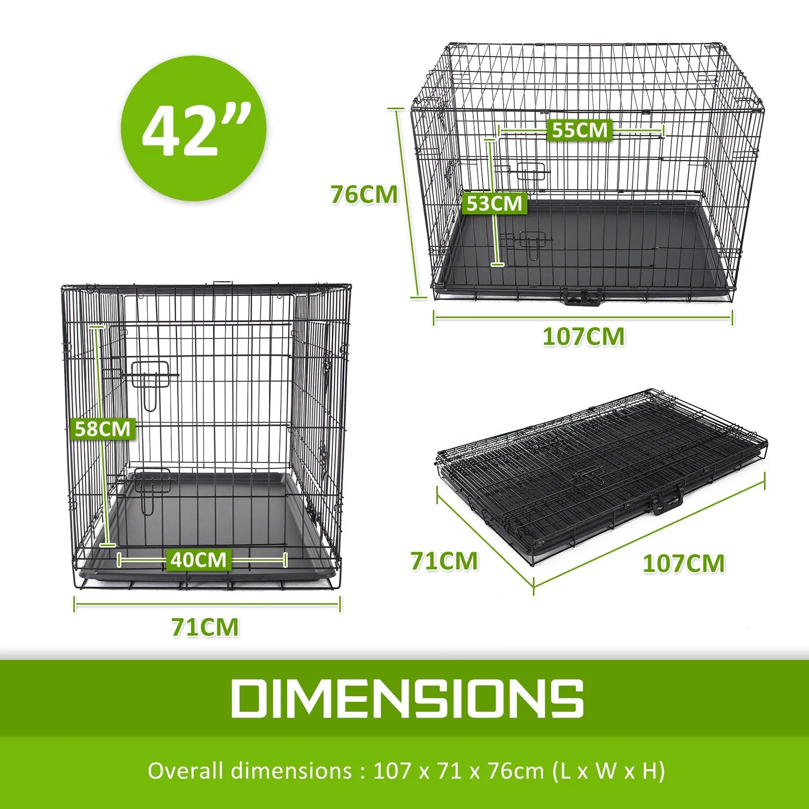 Wire Dog Cage Foldable Crate Kennel 42in with Tray   Pink Cover Combo