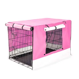 Wire Dog Cage Foldable Crate Kennel 42in with Tray   Pink Cover Combo