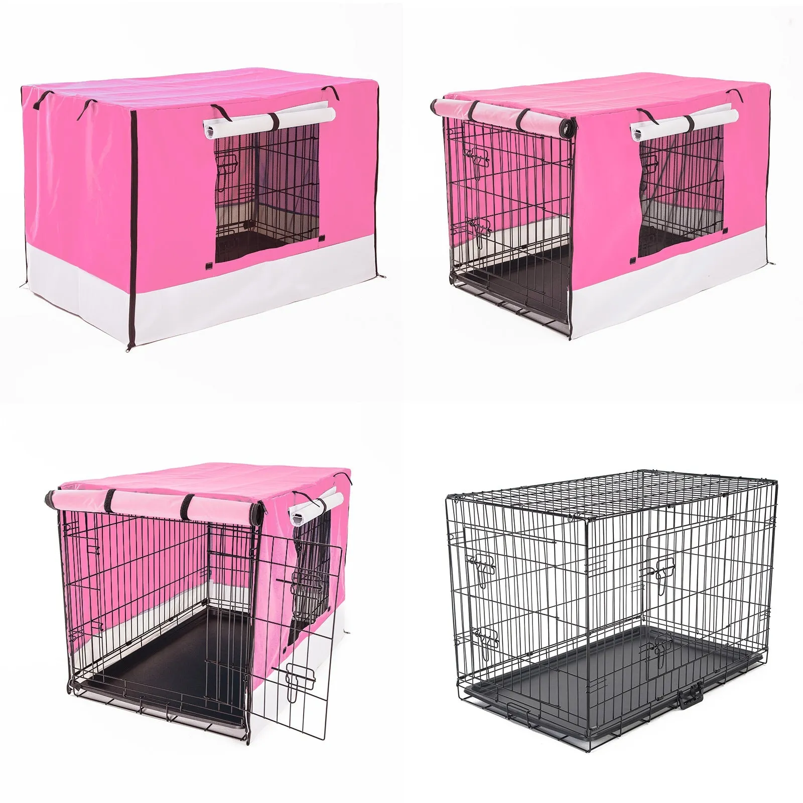 Wire Dog Cage Foldable Crate Kennel 42in with Tray   Pink Cover Combo