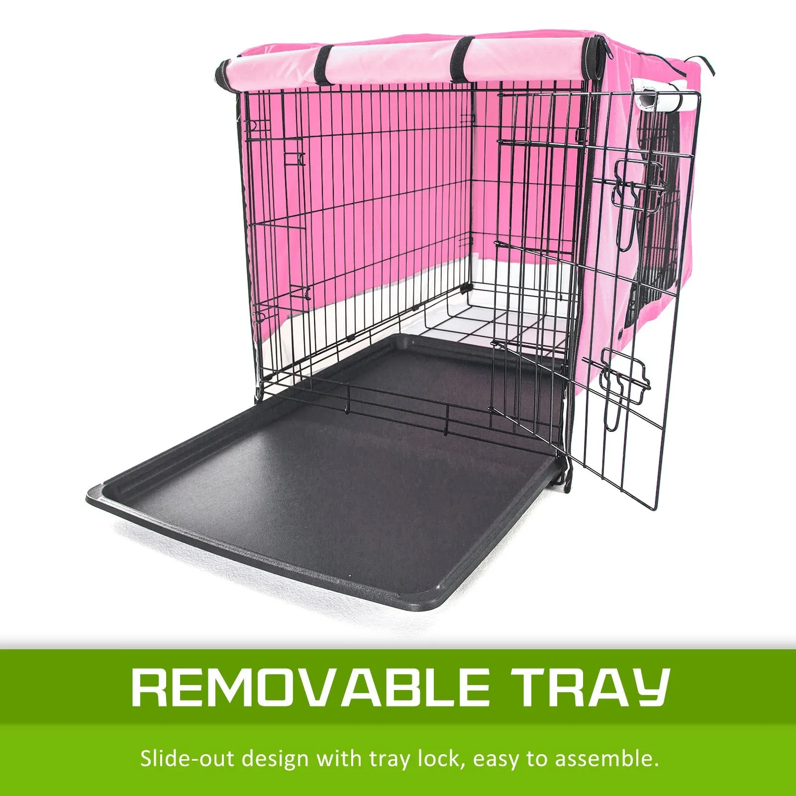Wire Dog Cage Foldable Crate Kennel 42in with Tray   Pink Cover Combo