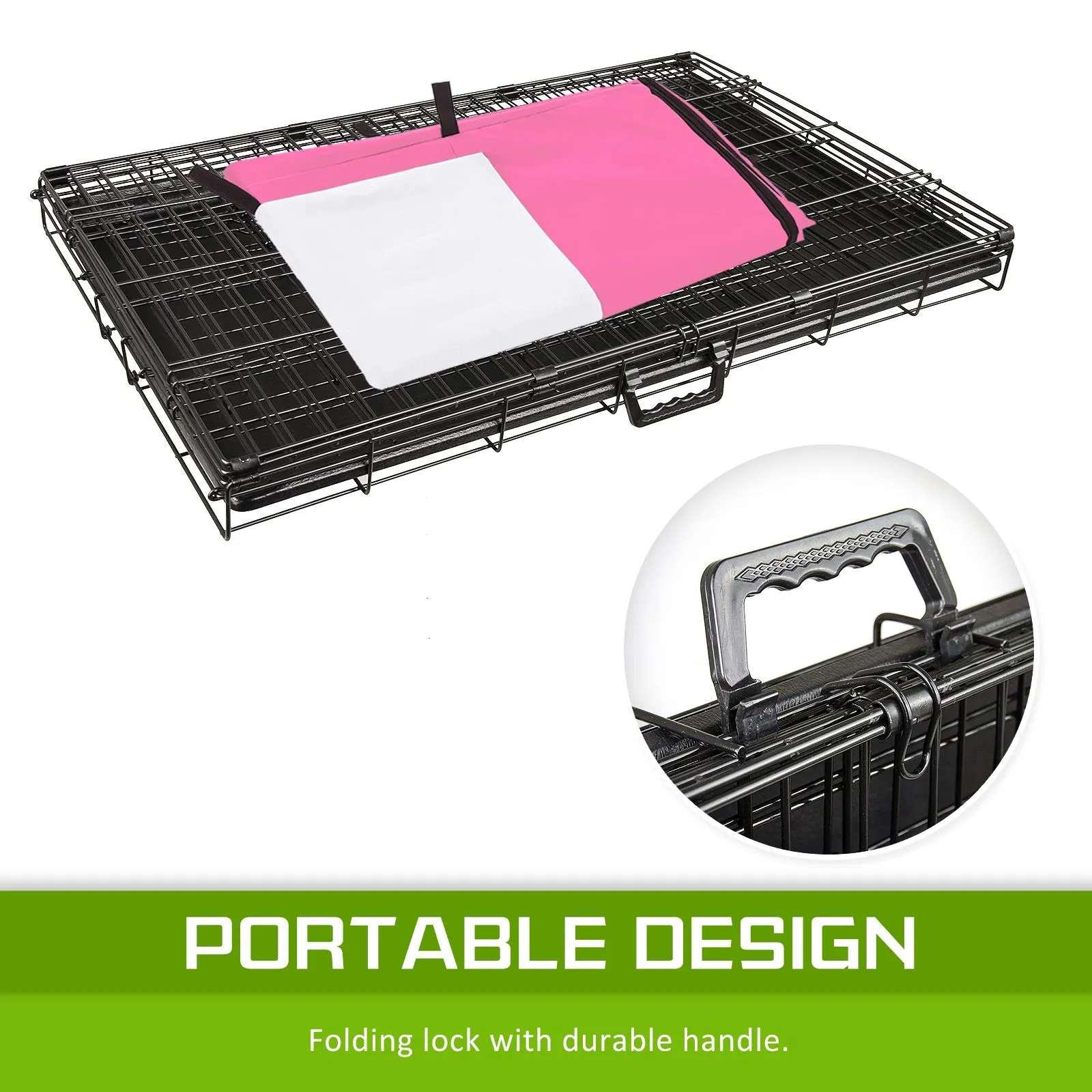 Wire Dog Cage Foldable Crate Kennel 42in with Tray   Pink Cover Combo