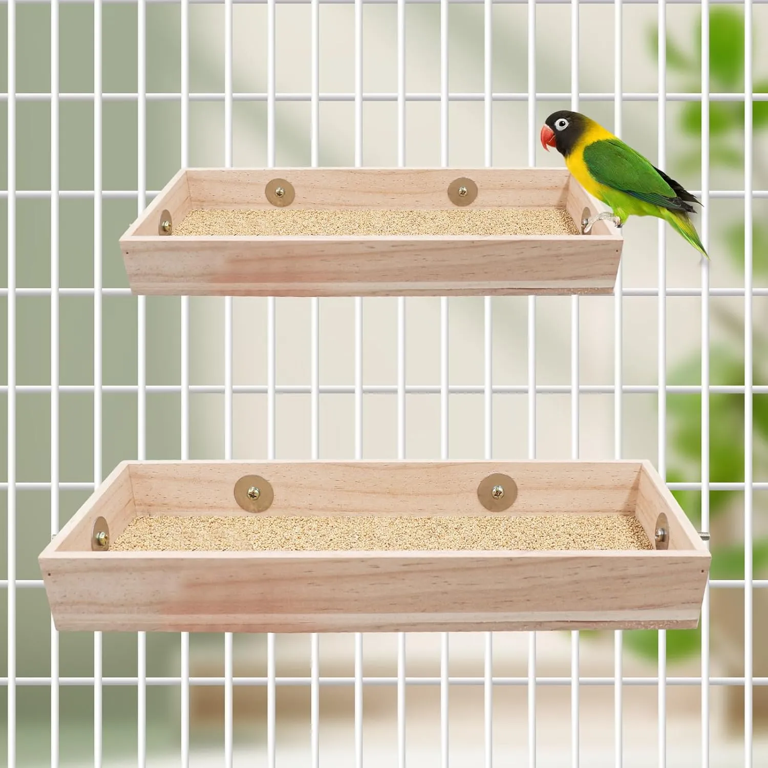 Wooden Parrot Bird Feeding Cups, Perch Stand, Food Dish, Cage Standing Bowl Toy for Small Animals, Parakeets, Budgies, Love Birds, Rats