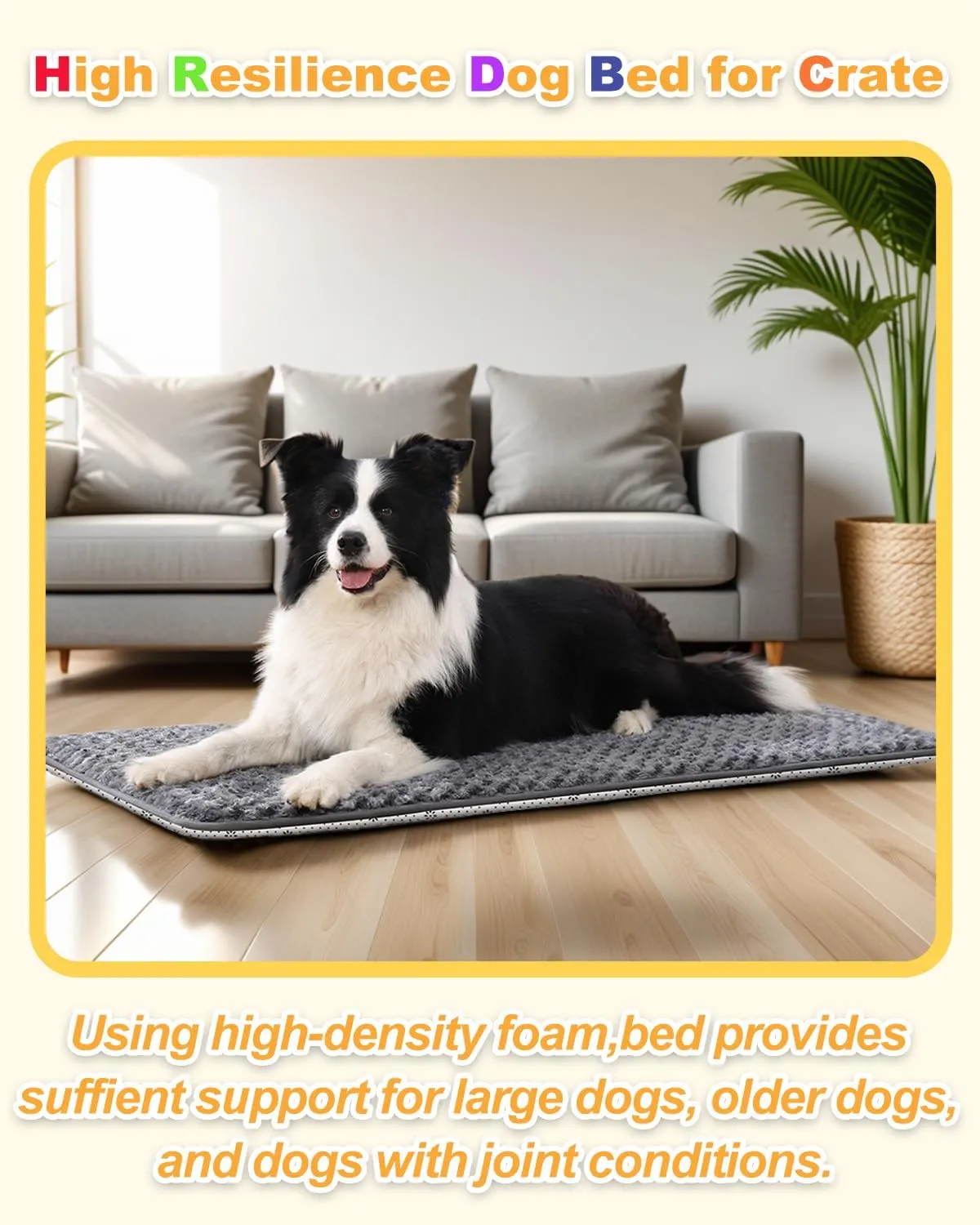 XXL Dog Bed for Crate High Resilience Foam Crate Pad Mat for Large Dogs Washable Anti-Slip,47" x 29",Dark Gray