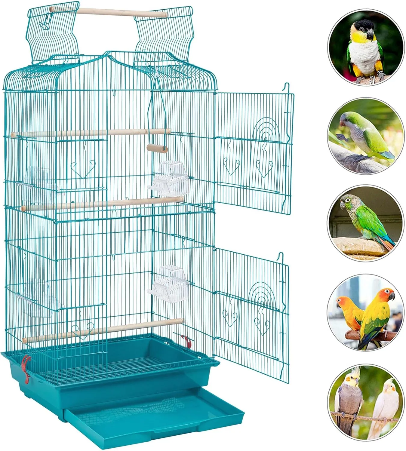 Yaheetech 41inch Height Open Play Top Bird Cage Metal Parakeet Cage for Small Parrots Canary Cockatiel Green Cheek Quaker Parrot