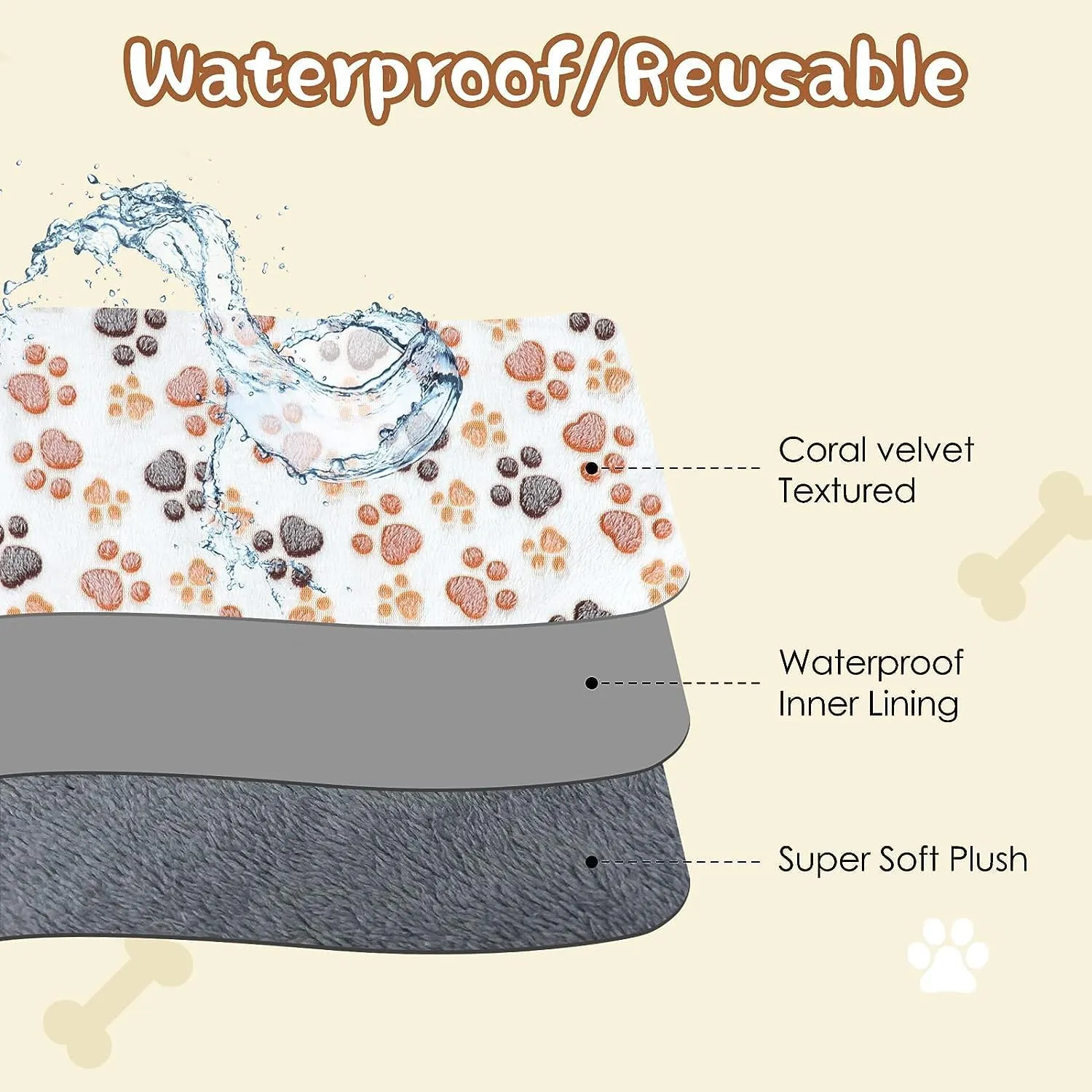 YUEPET Waterproof Dog Blankets, 2 Pack Washable Dog Blankets for Bed Couch Sofa Protector Fleece Flannel Puppy Blanket Soft Plush Reversible Throw Blanket for Small Dog Puppy Cat 23"16"(White Coffee)
