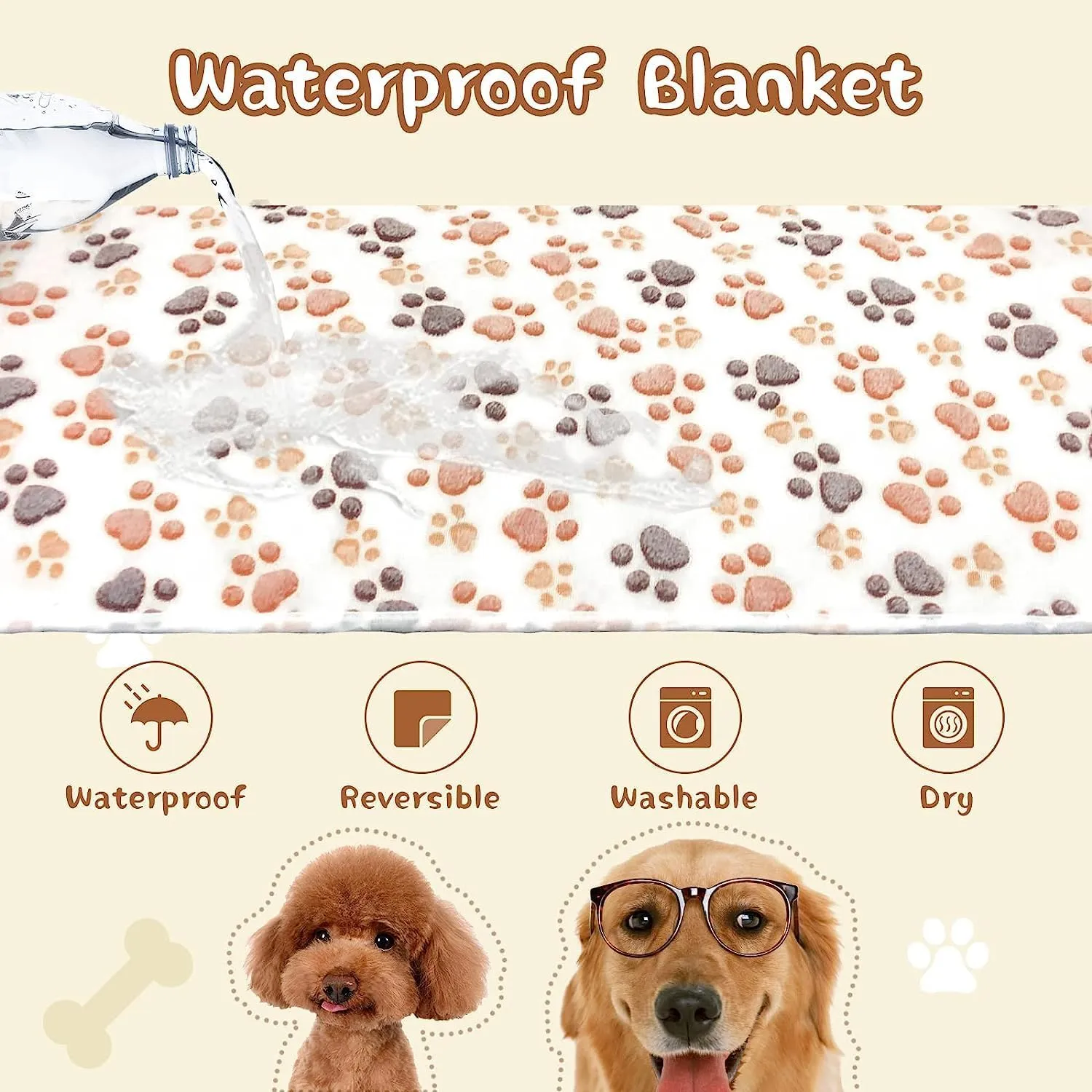 YUEPET Waterproof Dog Blankets, 2 Pack Washable Dog Blankets for Bed Couch Sofa Protector Fleece Flannel Puppy Blanket Soft Plush Reversible Throw Blanket for Small Dog Puppy Cat 23"16"(White Coffee)