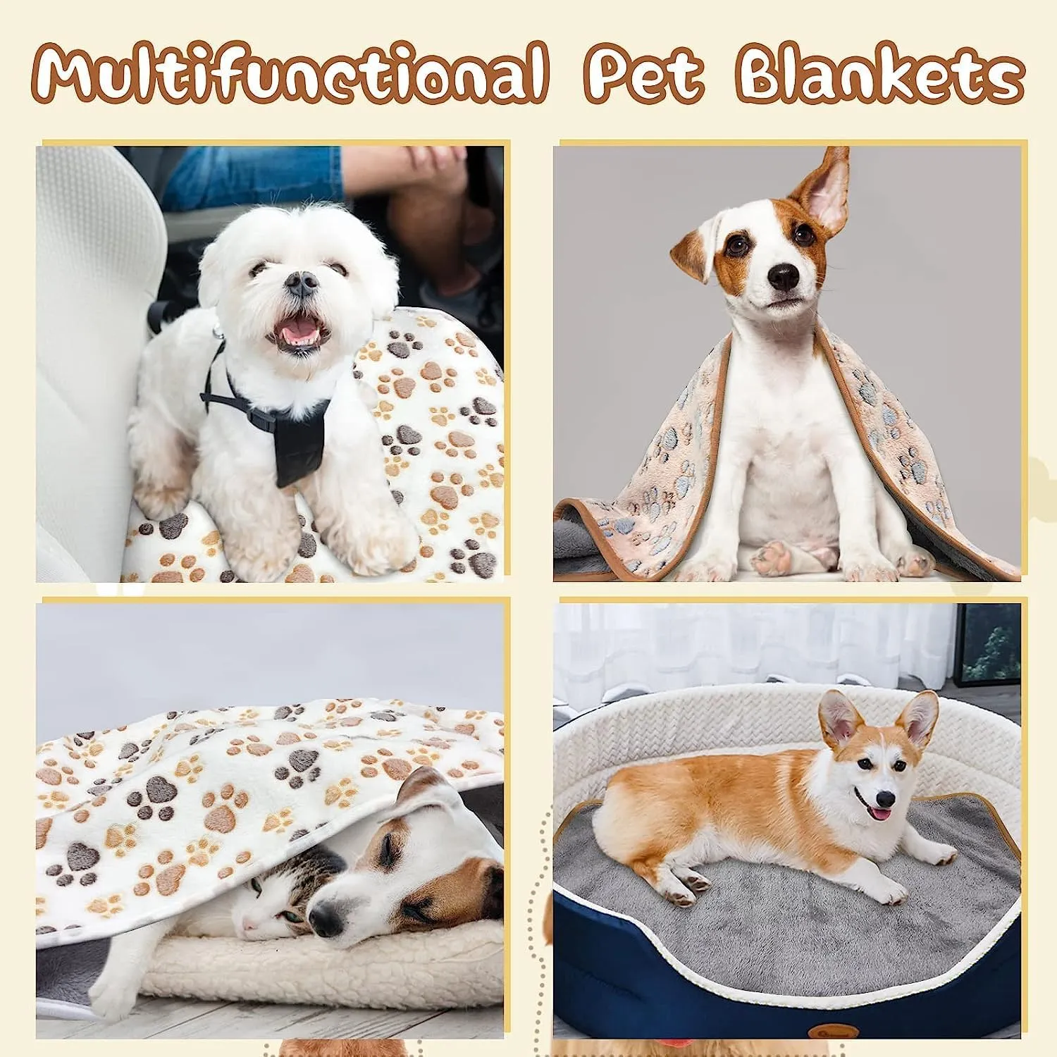 YUEPET Waterproof Dog Blankets, 2 Pack Washable Dog Blankets for Bed Couch Sofa Protector Fleece Flannel Puppy Blanket Soft Plush Reversible Throw Blanket for Small Dog Puppy Cat 23"16"(White Coffee)